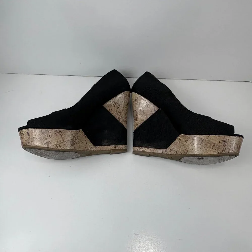 Black Peep Toe‎ Wedge Heels Cork Platform Size 8 By Mossimo Sox-Tab